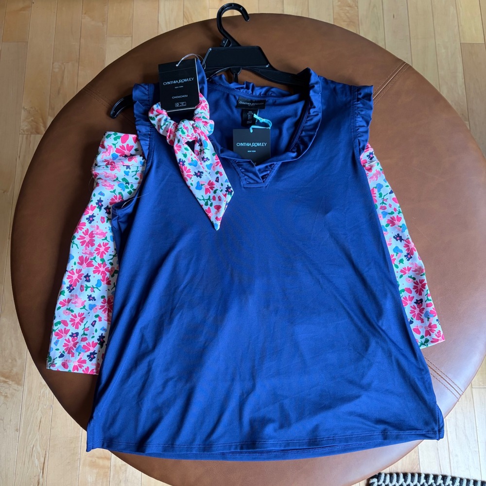 Cynthia Rowley Active Women Navy Floral Pickleball Skort Set NWT Large